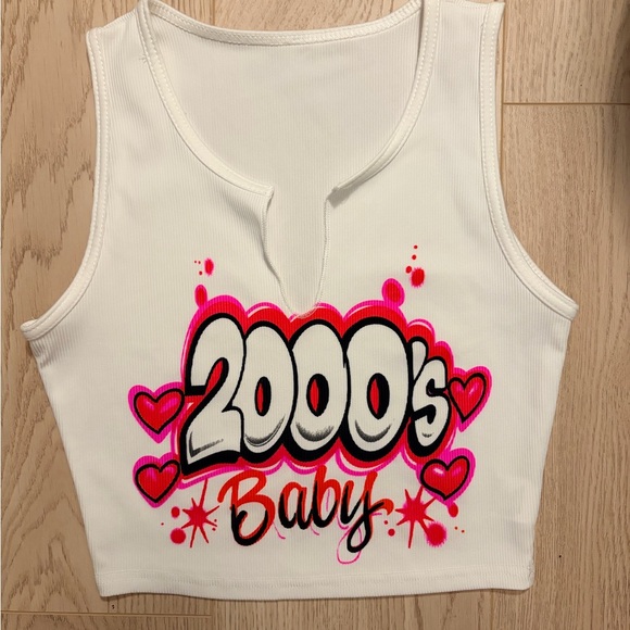 Tops - Airbrush Ribbed Crop Top White XS Y2K Graffiti Tank
